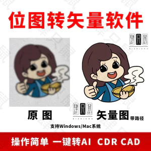 图片位图转矢量ai/cdr/cad软件logo自动抠图高清线条路径雕刻制作-俊享资料仓