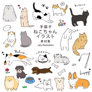 1167可爱卡通手绘动物小狗猫咪PNG宠物海报宣传册设计ai矢量素材-俊享资料仓