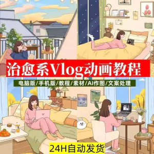 治愈系动画视频插画教程AI绘画动态情感唯美vlog镜头剪辑课程素材-俊享资料仓