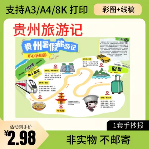 贵州旅行记手账手抄报旅游所见贵州名胜古迹假期导游图美食风景-俊享资料仓