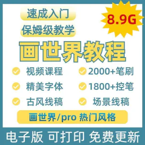 画世界教程视频pro板画零基础入门笔刷素材线稿手绘插画控笔训练-俊享资料仓