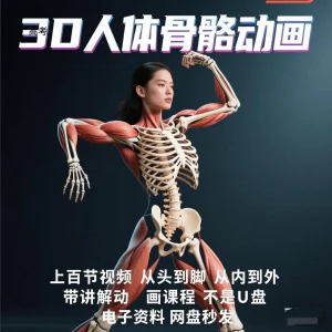 中医人体骨骼肌肉学习3D动态讲解演示视频自学零基础中医人体高考-俊享资料仓