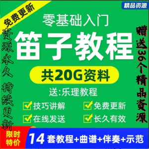 零基础笛子教程自学入门进阶视频初学者教学成人儿童学竹笛教材全-俊享资料仓