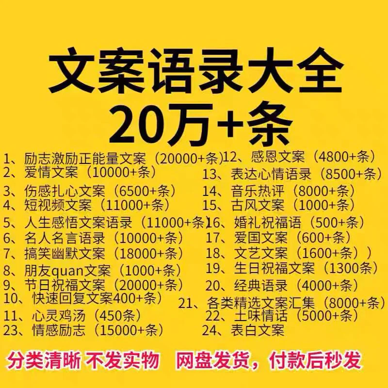 自媒体文案素材合集人生感悟经典语录情感励志文案word模板可修改-俊享资料仓